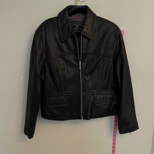 Express Black Leather Jacket with Zip Front